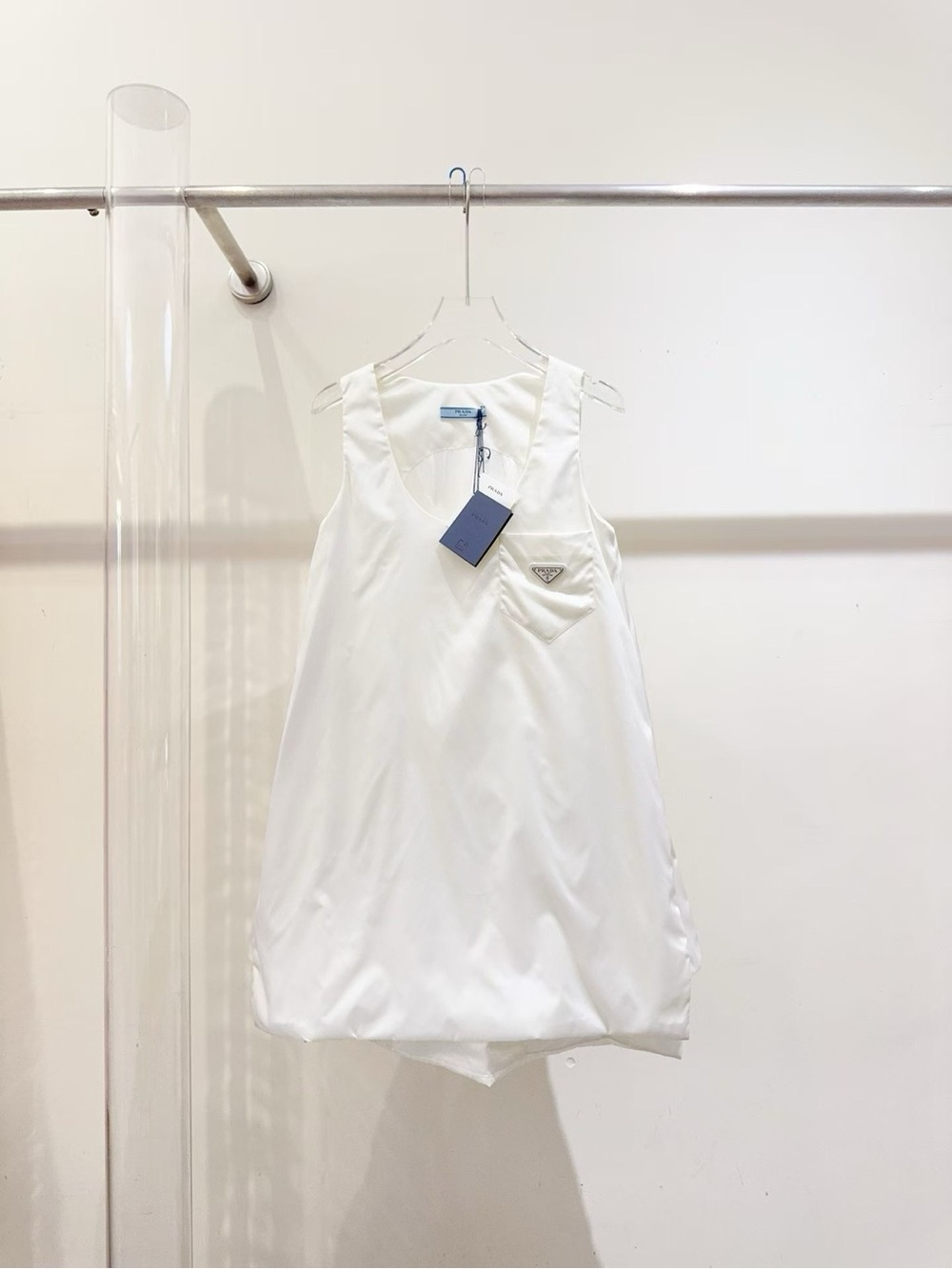 Prada Ivory Satin Scoop-Neck Sleeveless Shift Dress